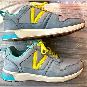 Vionic Curran Rechelle Leather Nylon Gray Blue/Yellow Lace-up Sneaker size 8.5